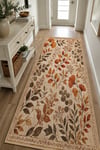 Flower Yaprak Desenli Kaymaz Taban Makinede Yıkanabilir Dijital Baskılı Şönil Halı Kilim Yolluk