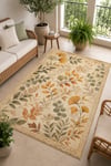 Flower Yaprak Desenli Kaymaz Taban Makinede Yıkanabilir Dijital Baskılı Şönil Halı Kilim Yolluk