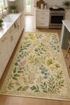 Flower Yaprak Desenli Kaymaz Taban Makinede Yıkanabilir Dijital Baskılı Şönil Halı Kilim Yolluk