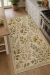 Flower Yaprak Desenli Kaymaz Taban Makinede Yıkanabilir Dijital Baskılı Şönil Halı Kilim Yolluk