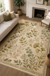 Flower Yaprak Desenli Kaymaz Taban Makinede Yıkanabilir Dijital Baskılı Şönil Halı Kilim Yolluk