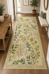 Flower Yaprak Desenli Kaymaz Taban Makinede Yıkanabilir Dijital Baskılı Şönil Halı Kilim Yolluk