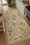 Flower Yaprak Desenli Kaymaz Taban Makinede Yıkanabilir Dijital Baskılı Şönil Halı Kilim Yolluk