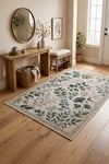 Flower Yaprak Desenli Kaymaz Taban Makinede Yıkanabilir Dijital Baskılı Şönil Halı Kilim Yolluk