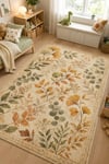 Flower Yaprak Desenli Kaymaz Taban Makinede Yıkanabilir Dijital Baskılı Şönil Halı Kilim Yolluk