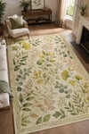 Flower Yaprak Desenli Kaymaz Taban Makinede Yıkanabilir Dijital Baskılı Şönil Halı Kilim Yolluk