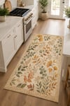 Flower Yaprak Desenli Kaymaz Taban Makinede Yıkanabilir Dijital Baskılı Şönil Halı Kilim Yolluk