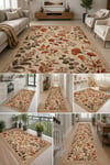 Flower Yaprak Desenli Kaymaz Taban Makinede Yıkanabilir Dijital Baskılı Şönil Halı Kilim Yolluk