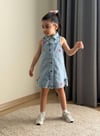 Çiçek Nakışlı Elbise-Denim
