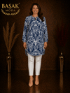 Dokuma Tunik - Lacivert | Beyaz Soyut Desenli