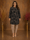 Dokuma Tunik -Siyah | Vizon Geometrik Desenli