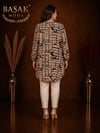 Dokuma Tunik - Vizon | Siyah Geometrik Desenli