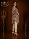 Dokuma Tunik - Vizon | Siyah Geometrik Desenli