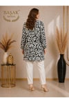 MODA BAŞAK %100 PAMUK DOKUMA DESENLİ TUNİK RAHAT KESİM BÜYÜK BEDEN