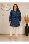 MODA BAŞAK %100 PAMUK DOKUMA DESENLİ TUNİK RAHAT KESİM BÜYÜK BEDEN