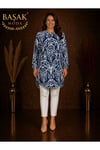 MODA BAŞAK %100 PAMUK DOKUMA DESENLİ TUNİK RAHAT KESİM BÜYÜK BEDEN