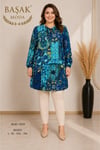 MODA BAŞAK %100 PAMUK DOKUMA DESENLİ TUNİK RAHAT KESİM BÜYÜK BEDEN