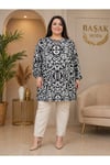 MODA BAŞAK %100 PAMUK DOKUMA DESENLİ TUNİK RAHAT KESİM BÜYÜK BEDEN