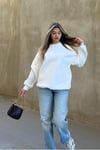 Basic Bisiklet Yaka Oversize Sweatshirt - Beyaz