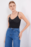 Bigdart İp Askılı Crop Top -SİYAH