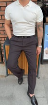 Kahverengi beyaz cizgili kumas pantolon