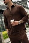 Kahverengi Gömlek ve Pantolon Oversize Takım