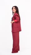 Bordo Blazer Çift Pileli Pallazo Pantolon Takım