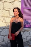 Siyah Taş İşlemeli Straplez Korse