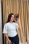 Yandan Fermuarlı Basic Tişört - Beyaz
