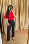 Yandan Fermuarlı Basic Tişört - Kırmızı