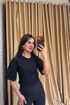Yandan Fermuarlı Basic Tişört - Siyah