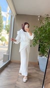 Alya Şal Detaylı Pantolon Takım | Beyaz