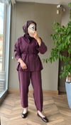 Beli Kuşaklı Rahat Kesim Takım | Bordo