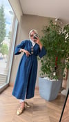 Broşlu Denim Kimono | Mavi