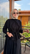 Büzgü Bel Detaylı pliseli Gömlek | Siyah