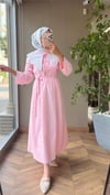 Etnik Mendil Yaka Astarlı Elbise | Pembe