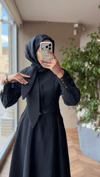 Fular Detaylı Etekli Takım | Siyah