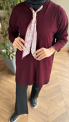 Gold Detaylı Fularlı Merserize Tunik | Bordo