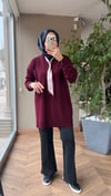 Gold Detaylı Fularlı Merserize Tunik | Bordo