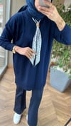 Gold Detaylı Fularlı Merserize Tunik | Lacivert
