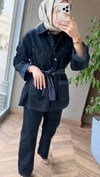 Kontrast Dikiş Detaylı Denim Görünümlü Takım | Lacivert