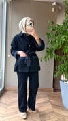 Kontrast Dikiş Detaylı Denim Görünümlü Takım | Lacivert
