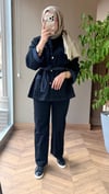 Kontrast Dikiş Detaylı Denim Görünümlü Takım | Lacivert