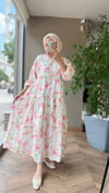 Lilya Çiçek Desenli Vual Elbis | Pembe