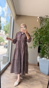 Lina Çizgili Vual Elbise | Kahverengi