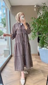 Lina Çizgili Vual Elbise | Kahverengi