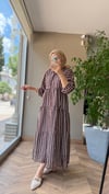 Lina Çizgili Vual Elbise | Kahverengi