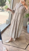 Lina Çizgili Vual Elbise | Yağ Yeşili