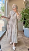 Lina Çizgili Vual Elbise | Yağ Yeşili