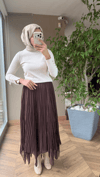 Luna Asimetrik Şifon Etek | Kahve